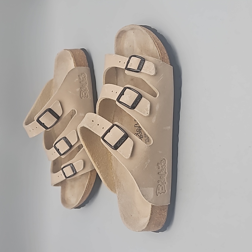 Birkenstock Birko Flor Tan Slide Buckle 3 Strap Florida Sandals 37